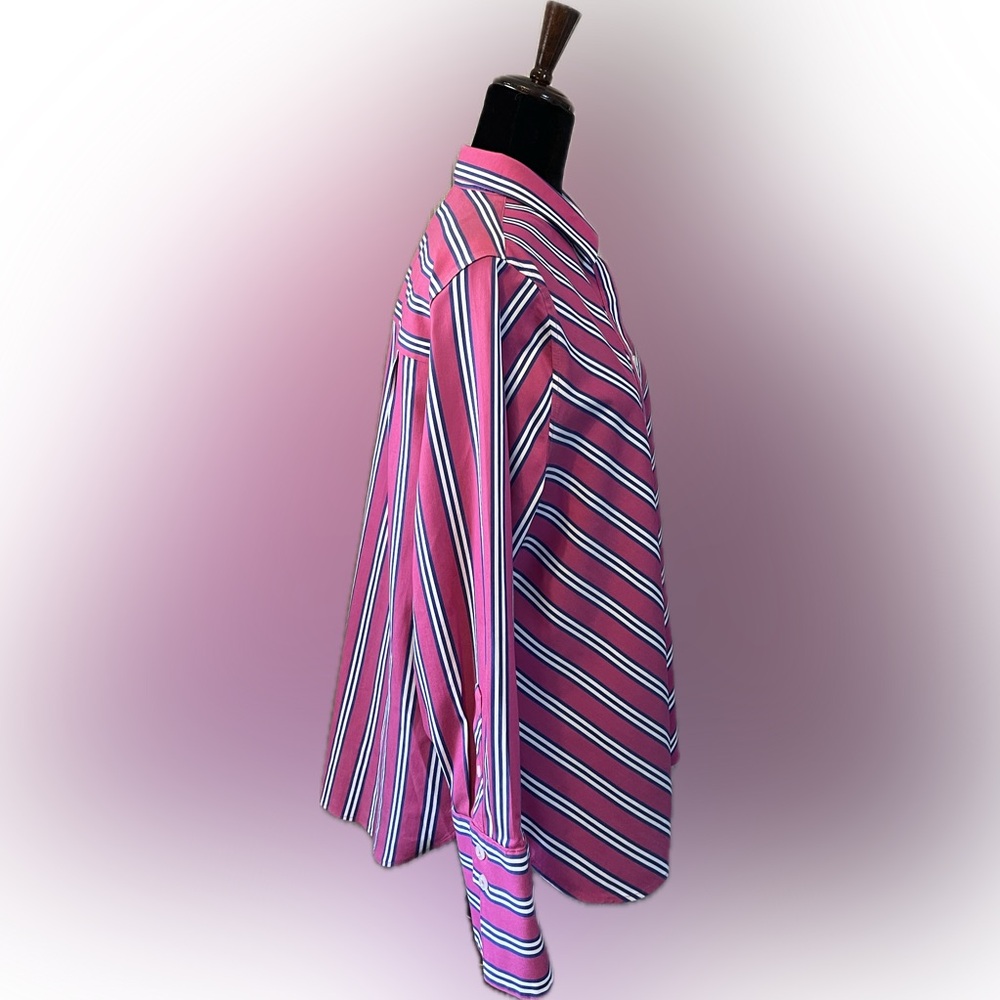 Chico’s No- Iron Pink Striped Button-Up Shirt size L - Picture 2 of 15